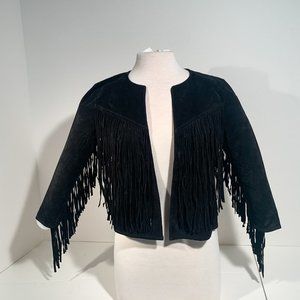 Womes Short Black Swede Fringe Jacket